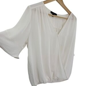 Eclair Ivory Surplice V-Neck Flutter Sleeve Blouson Blouse Womens Medium